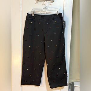 NWT - Rafaella Black Stretch Cotton Capris with Colorful Polka Dots